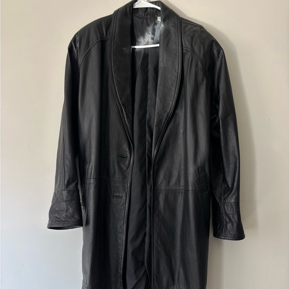 Y2k 90s Streetwear Grunge Black Whimsygoth Leather Trench Preppy Coat Large